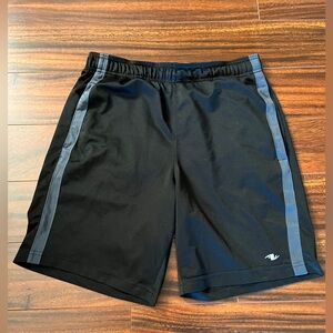 Athletic Works men’s medium shorts, athletic mesh, black with grey stripe